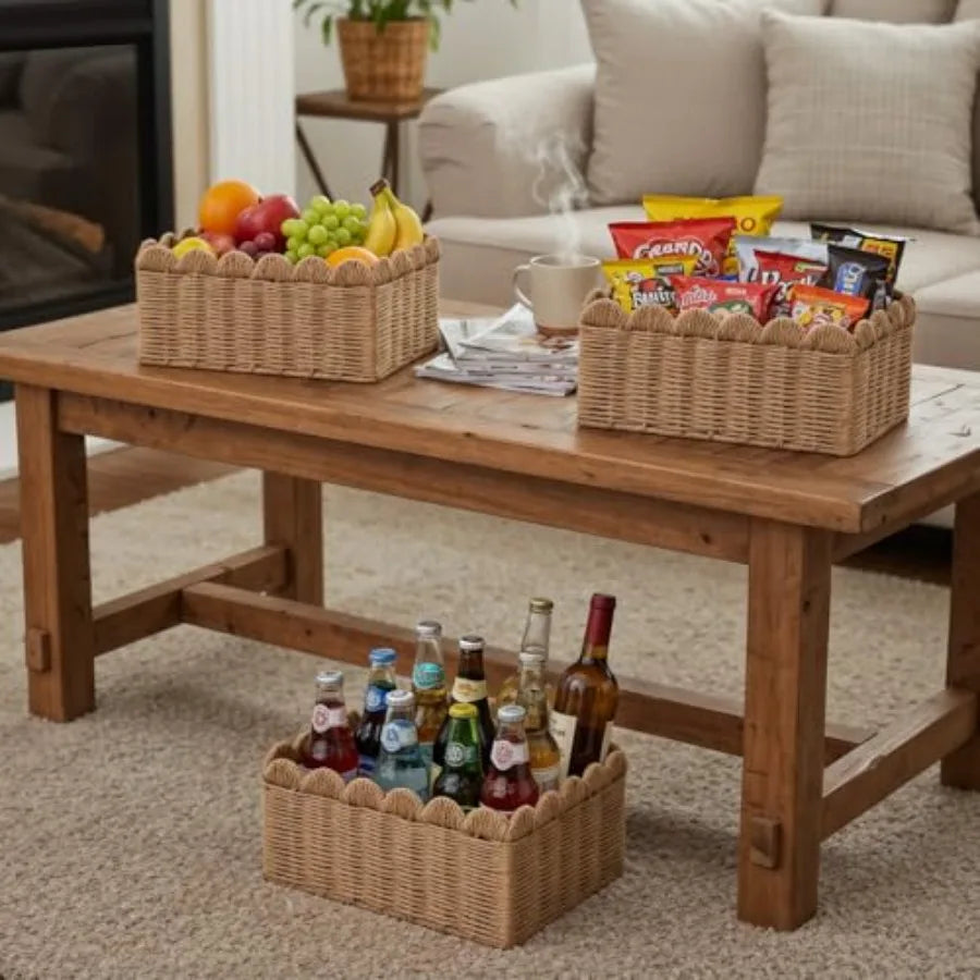 Wicker Baskets for Organizing Scalloped Handwoven Storage Cubes
