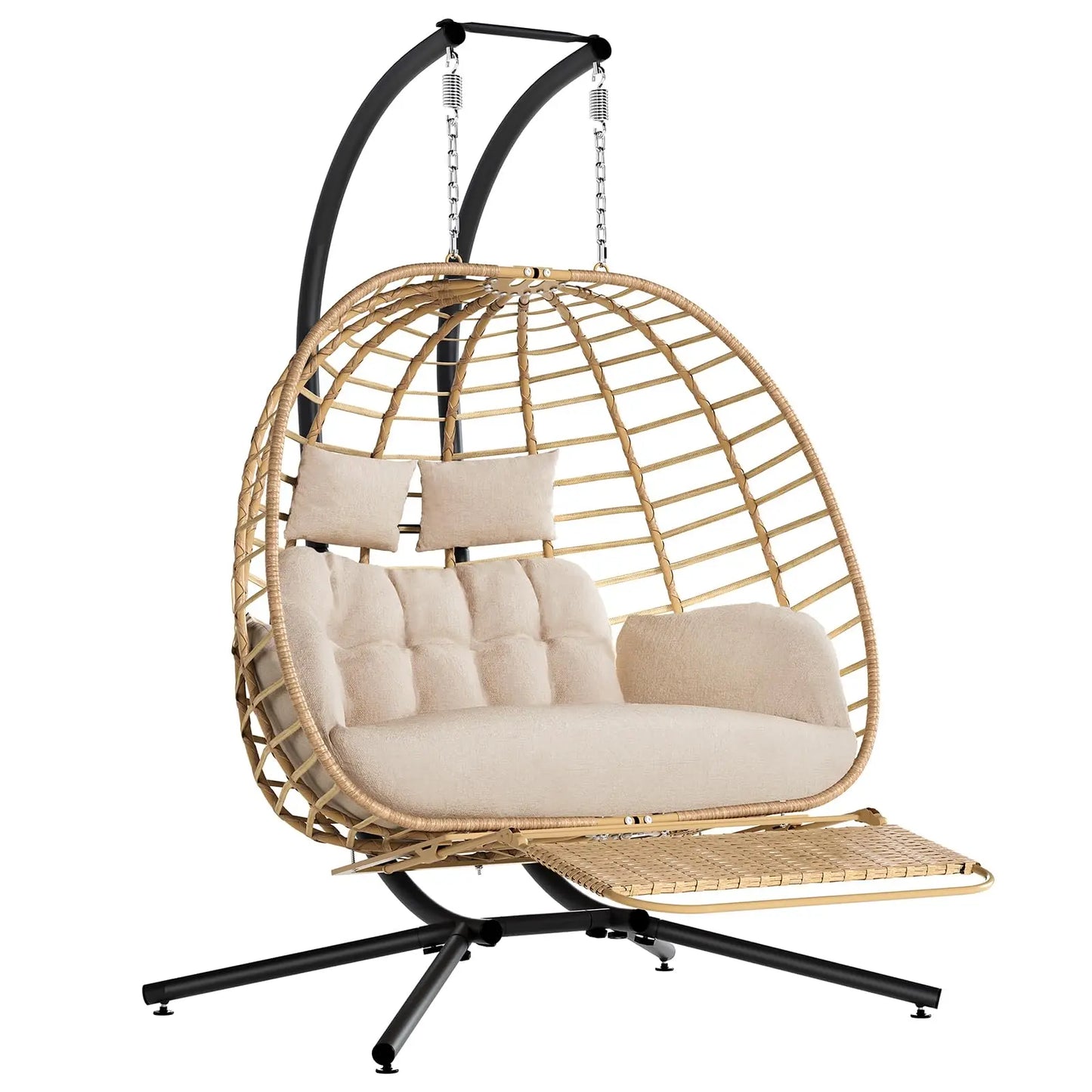 Double Hanging Egg Chair With Stand 2 Person Wicker Swing
