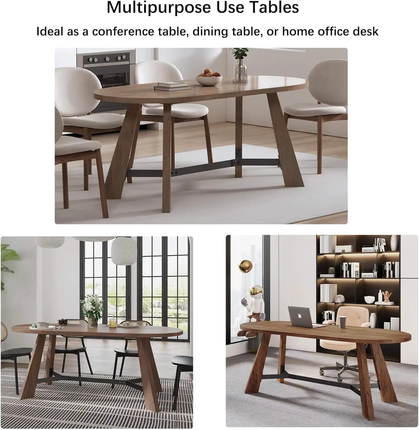 Rustic Oval Dining Table For 6 To 8 People Farmhouse Wood