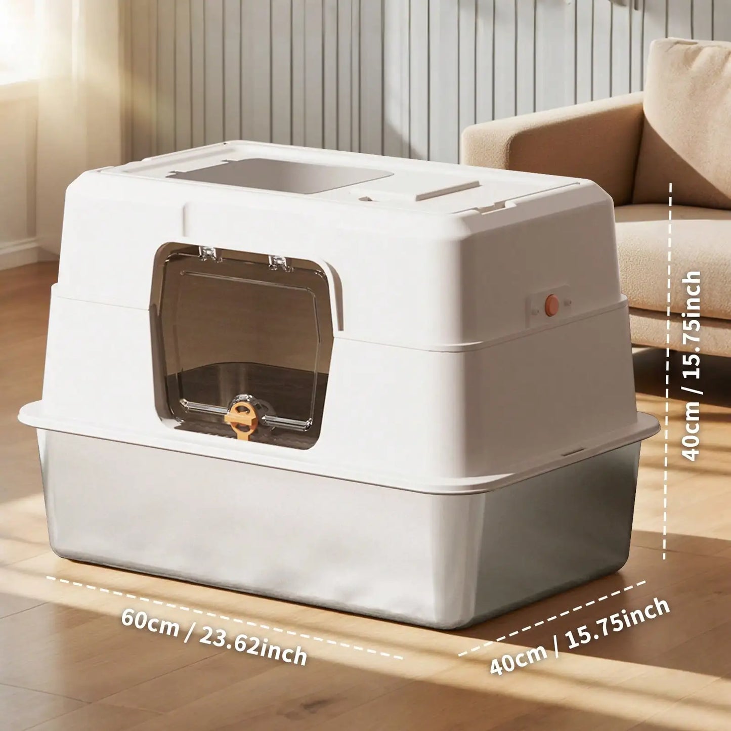 Stainless Steel Front Entry Cat Litter Box Top Exit Enclosure