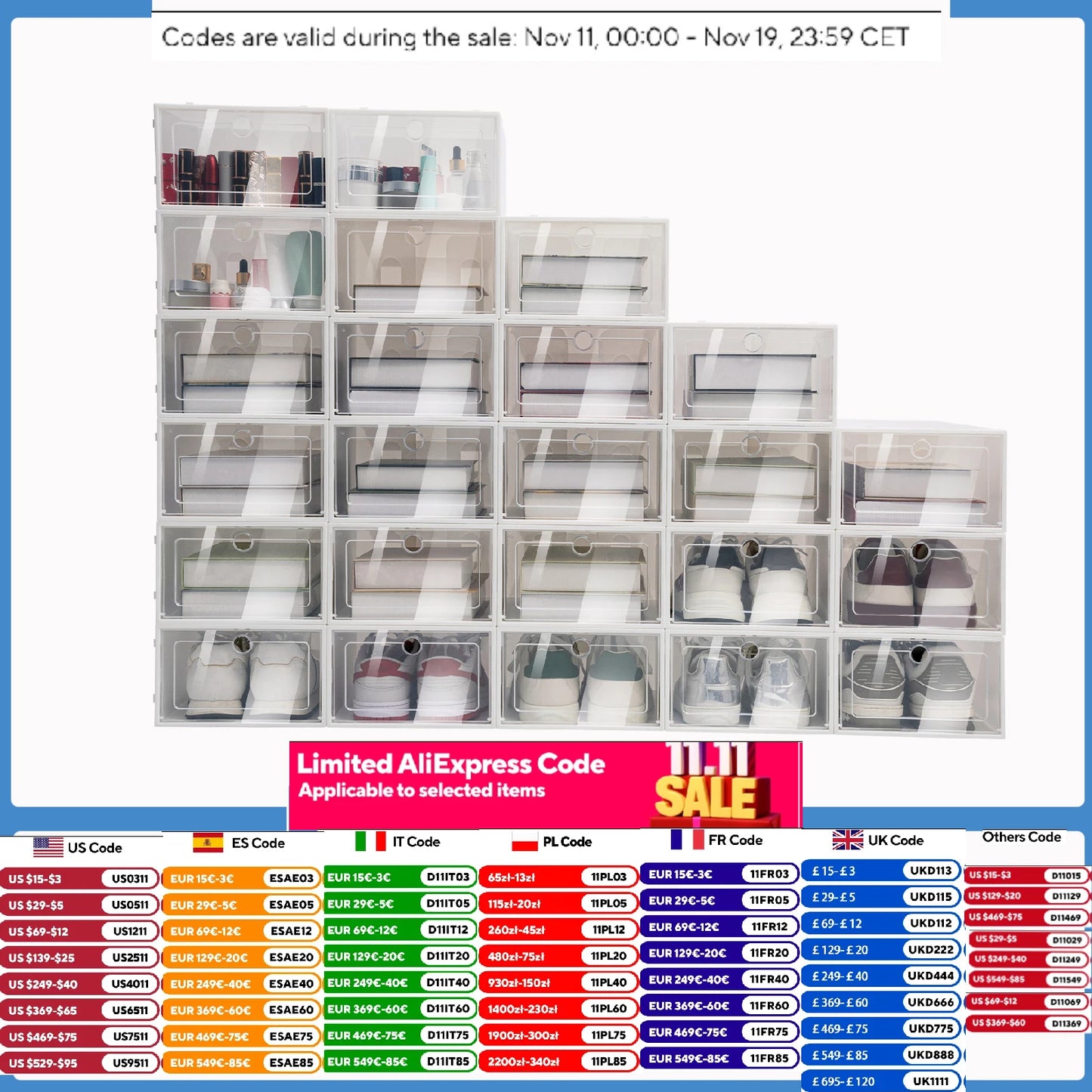 Foldable Transparent Shoe Box Set Stackable Drawer Organizer