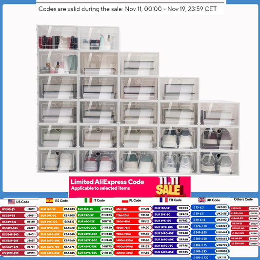 Foldable Transparent Shoe Box Set Stackable Drawer Organizer