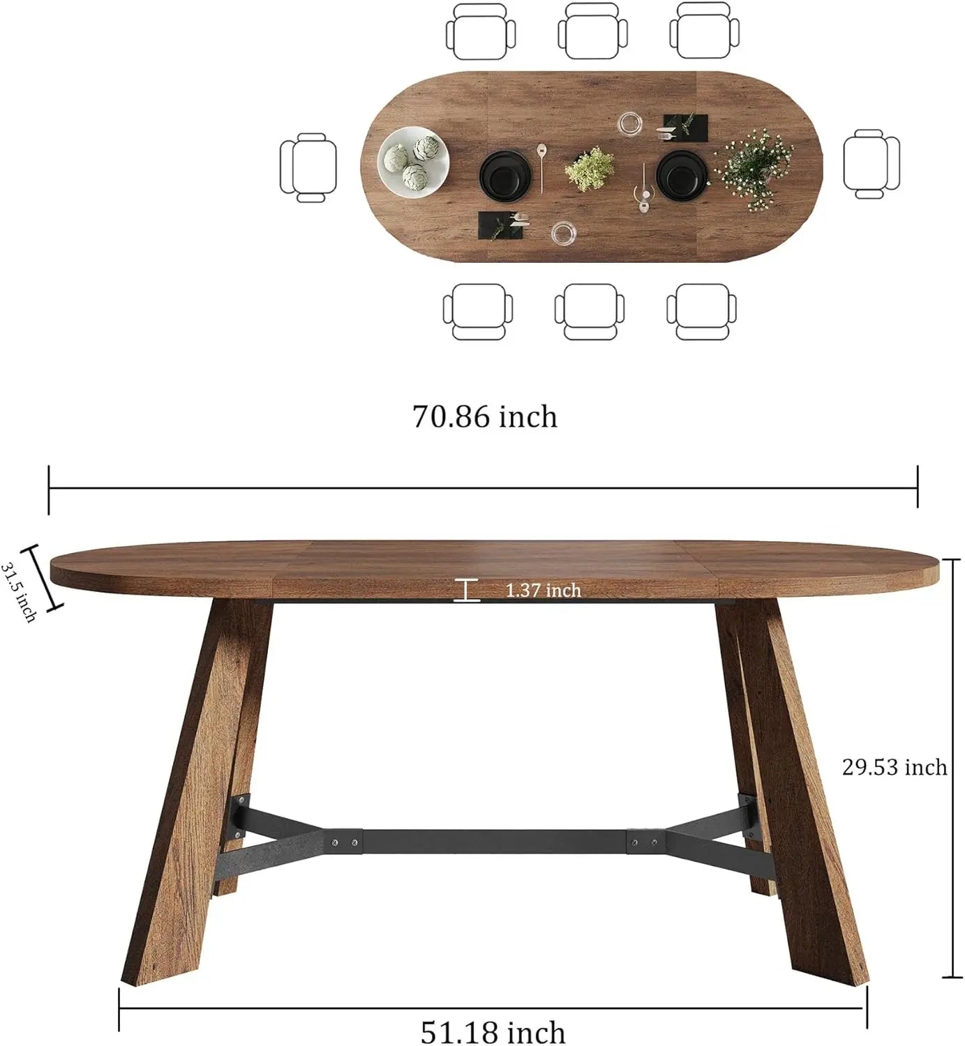 Rustic Oval Dining Table For 6 To 8 People Farmhouse Wood