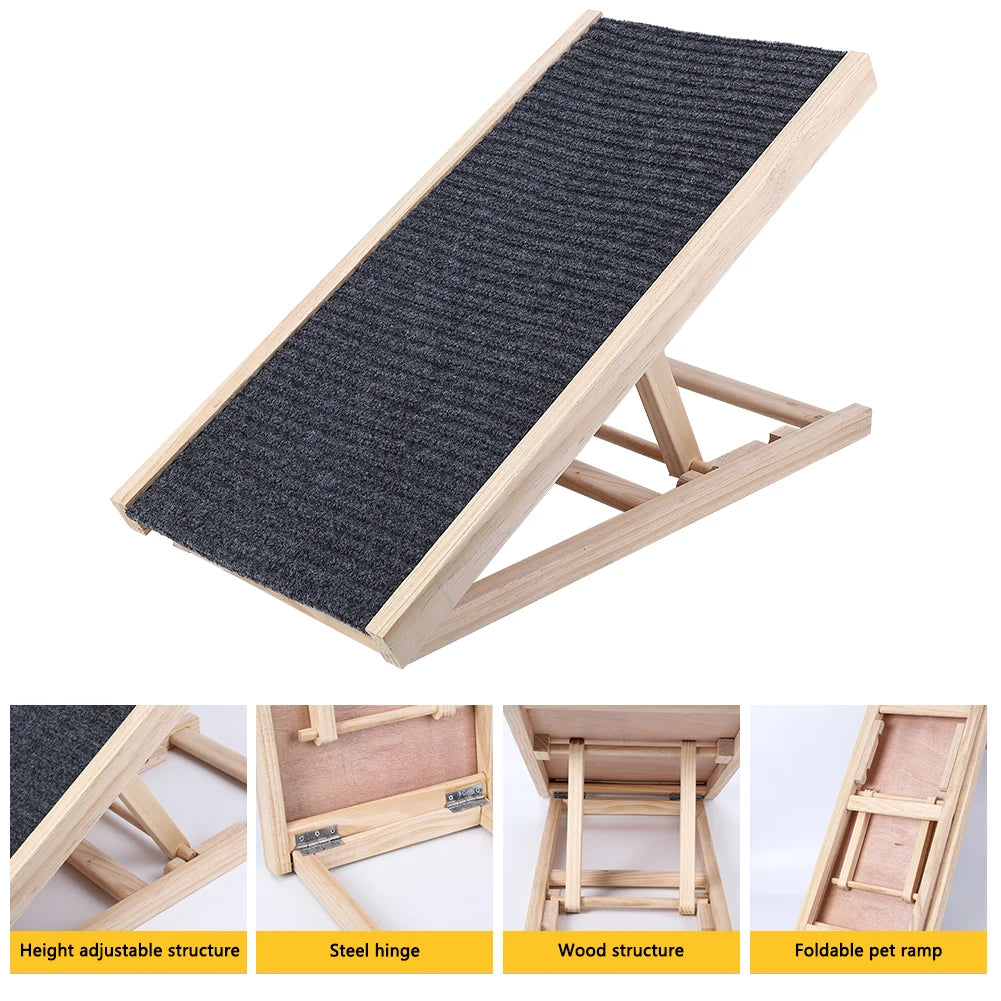 HiMISS Adjustable Height Folding Wooden Dog Ramp With Anti Skid