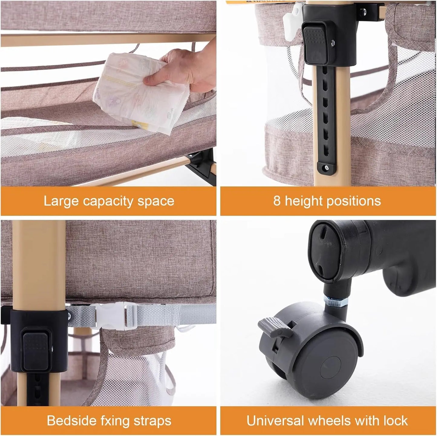Adjustable Portable Baby Crib With Bassinet Mosquito Net Mattress