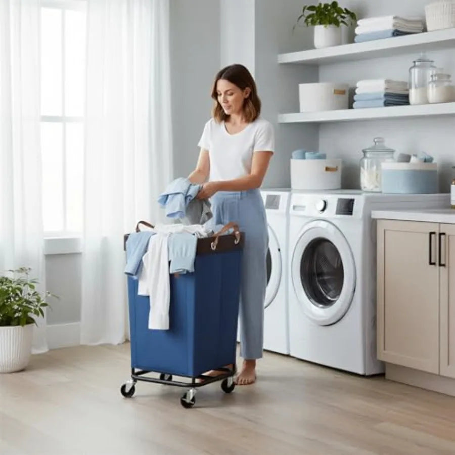 Laundry Basket With Wheels Rolling Hamper For Home Dorm Closet