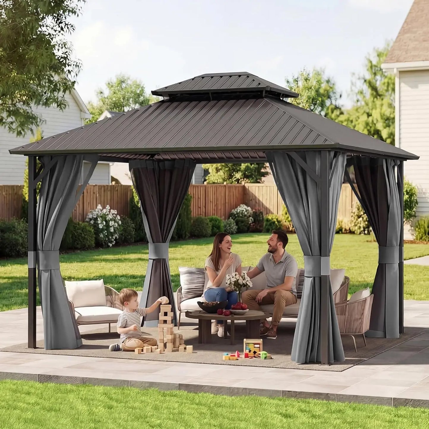 Metal Hardtop Gazebo With Galvanized Steel Roof Waterproof