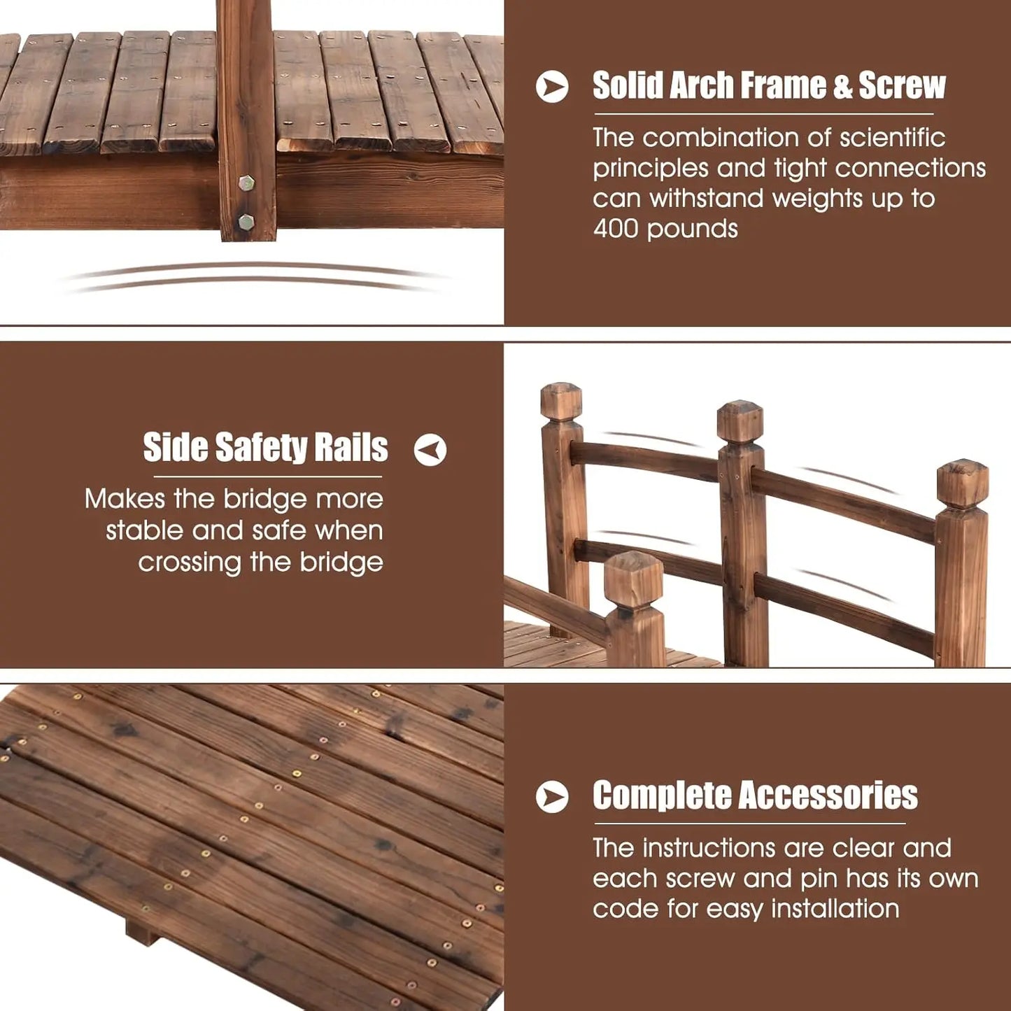 Wooden Garden Bridge Arc Footbridge With Railings 400 Lb Capacity
