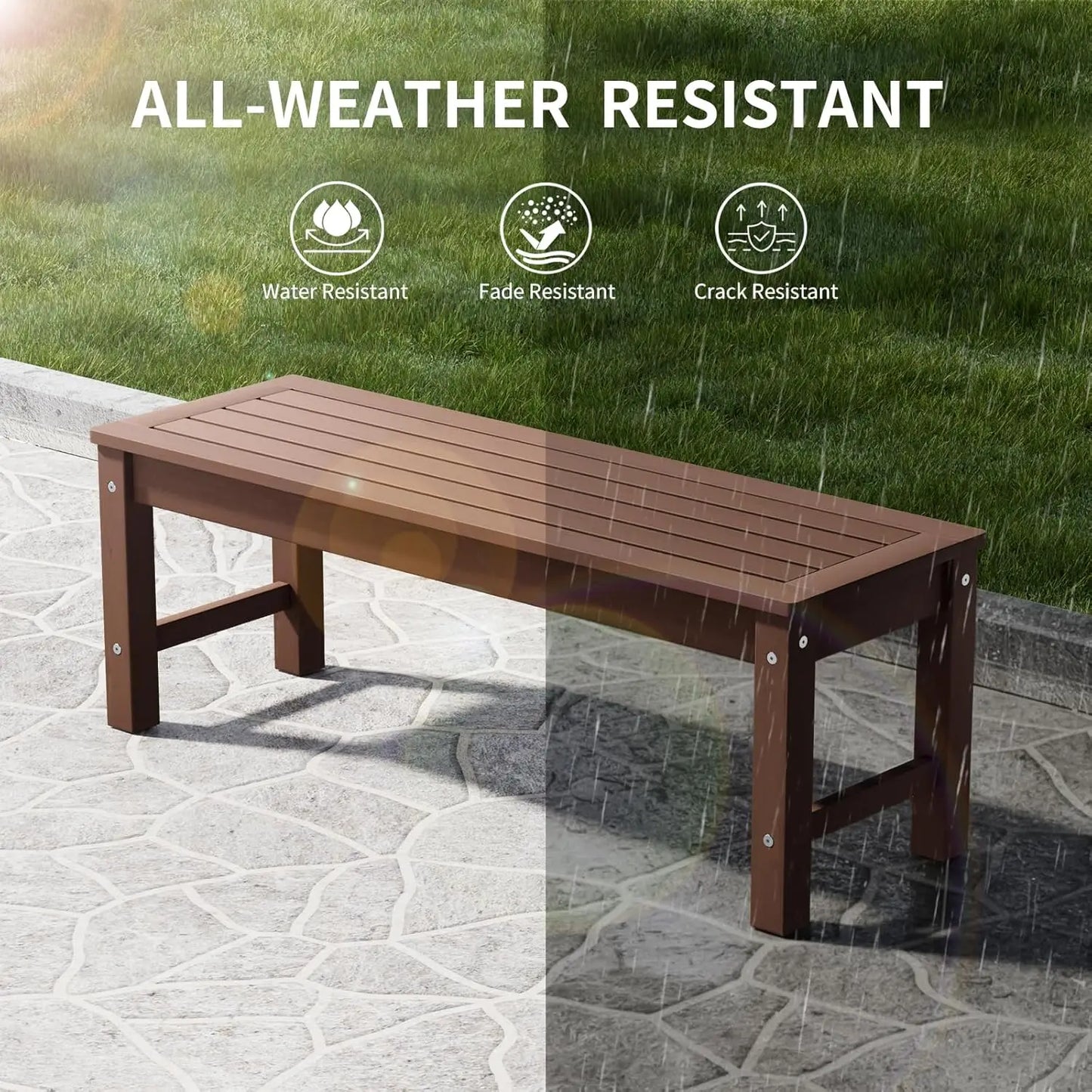 Weatherproof Polylumber Backless Outdoor Bench Two Person Patio