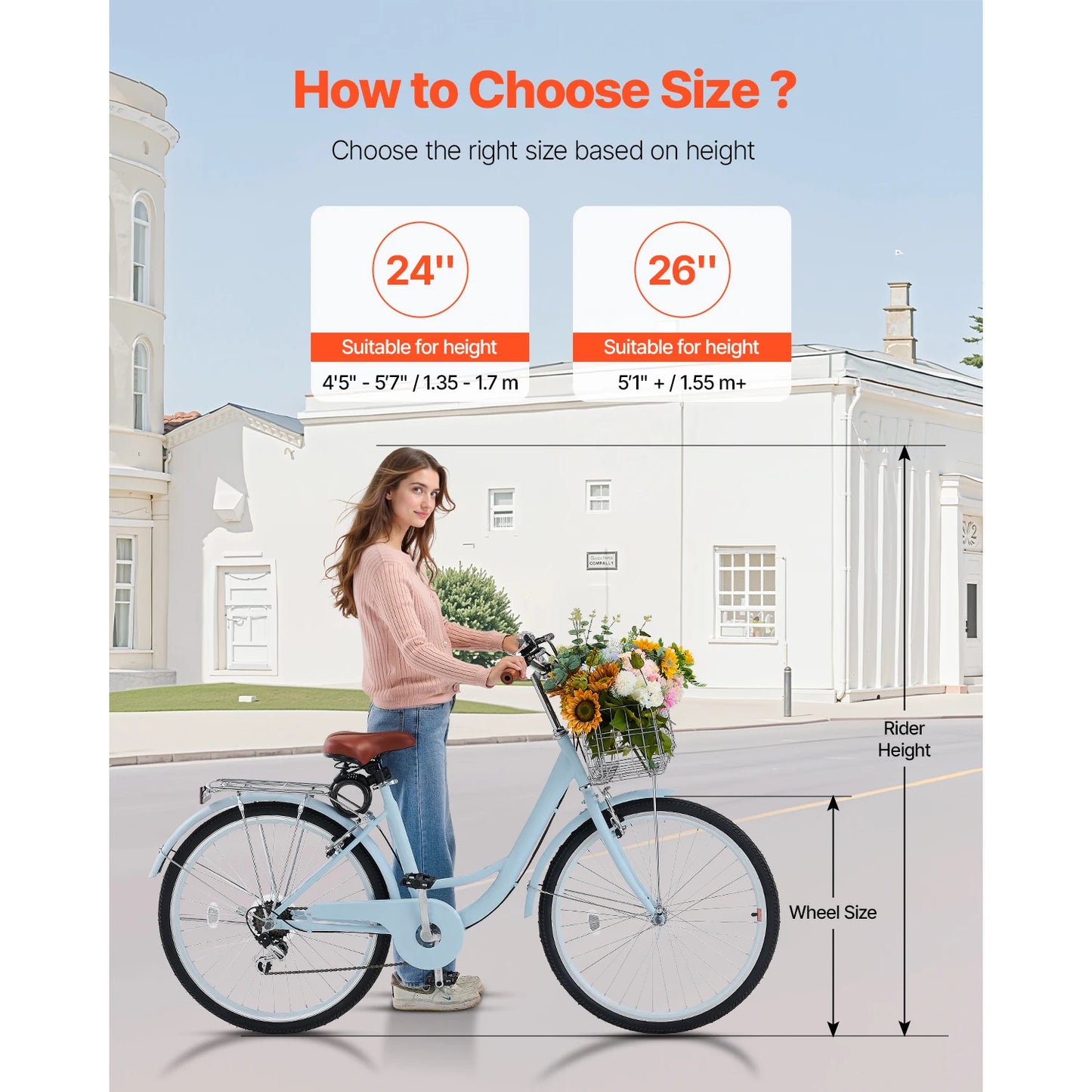 SucceBuy Cruiser Bike Beach Cruiser With Basket Rack