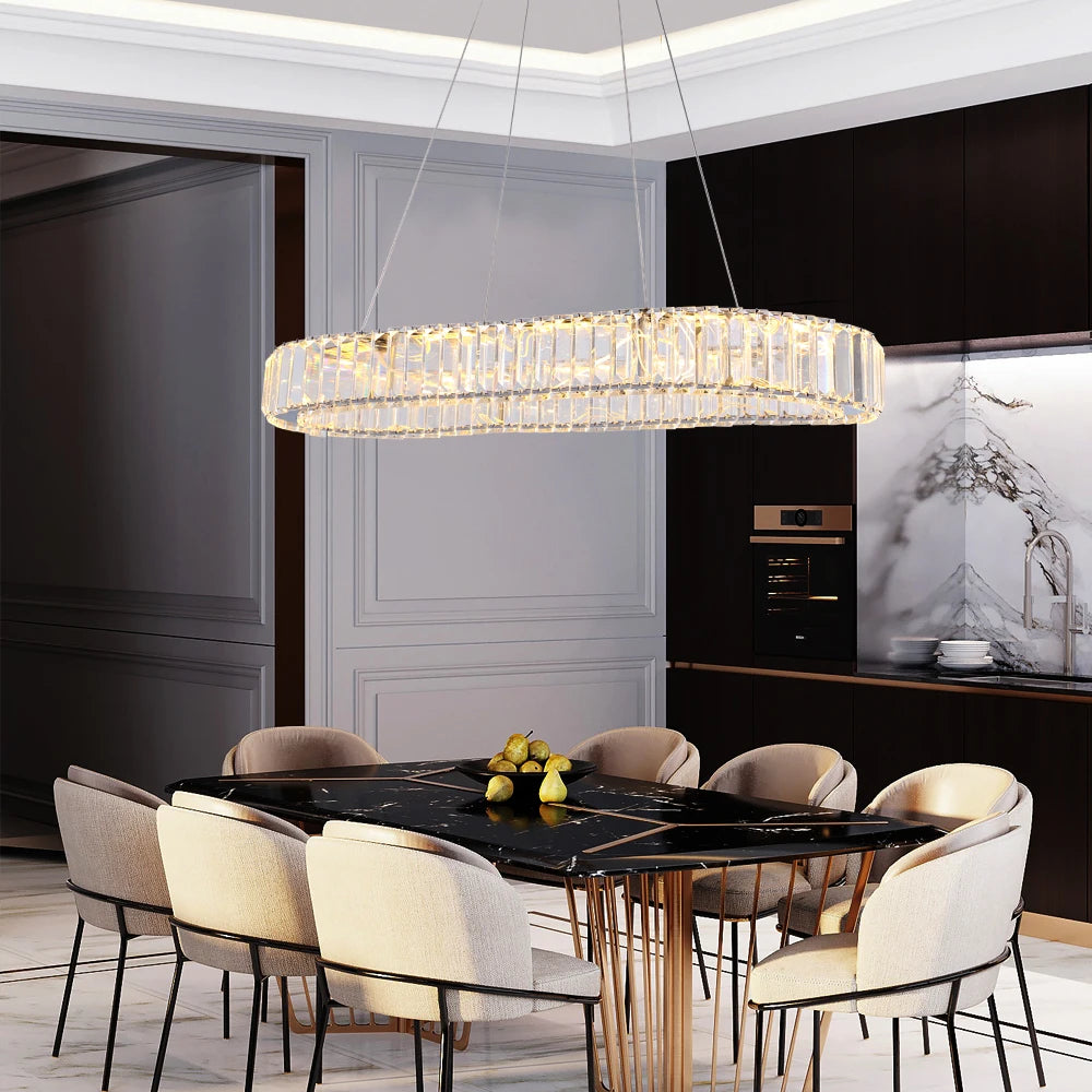 VETRULUS Modern Crystal Oval LED Chandelier Ceiling Light Fixture