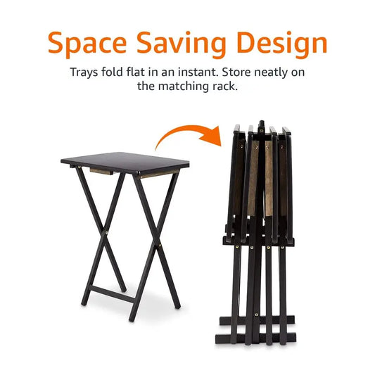 XMSJ 4 Pack Folding TV Tray Tables With Storage Rack