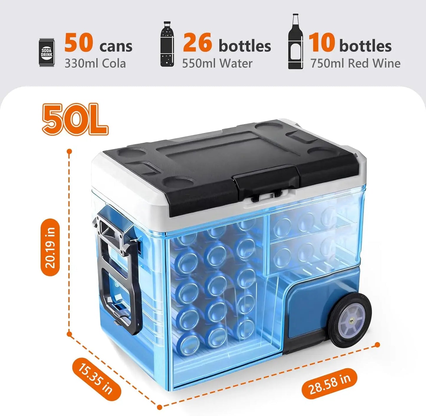 Portable Car Refrigerator Dual Zone Cooler For Vehicles With Wheels