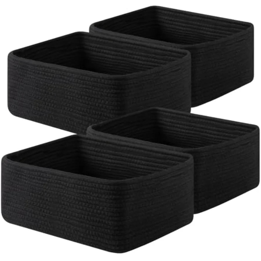 4 Pack Bamboo Woven Rope Storage Baskets for Shelves