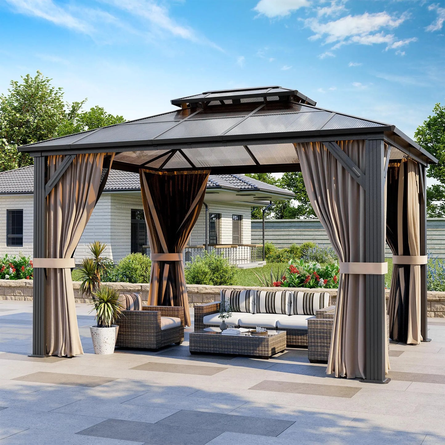 GELU Gazebo Hardtop Aluminum Frame Pergola