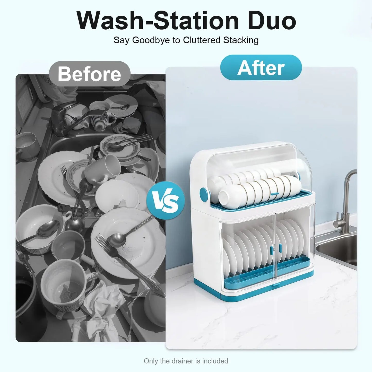 Bymaocar 2-Tier Dish Drying Rack With Drain Board