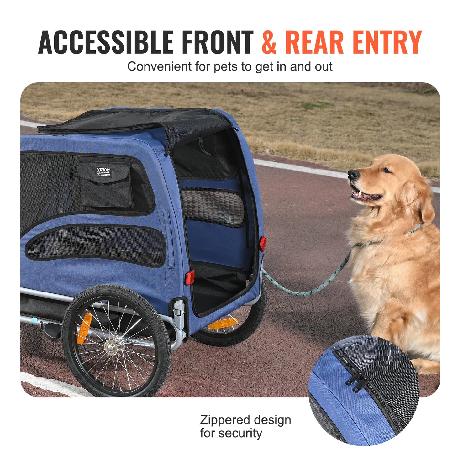 Pet Bicycle Carrier Dog Trailer With Coupler Reflectors Flag Collapsible