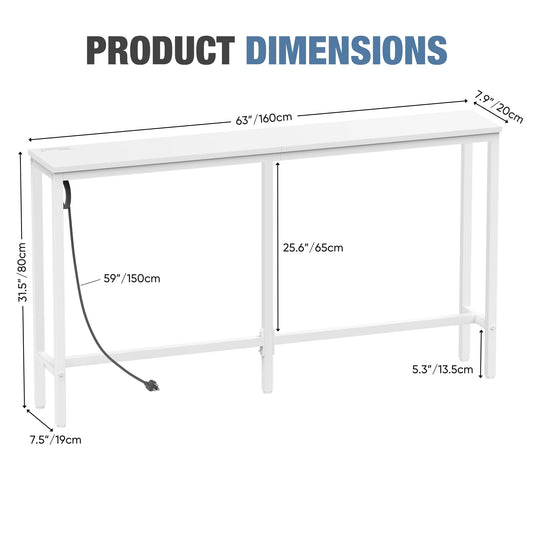JHK Sofa Table With Charging Station And Bedside Desk