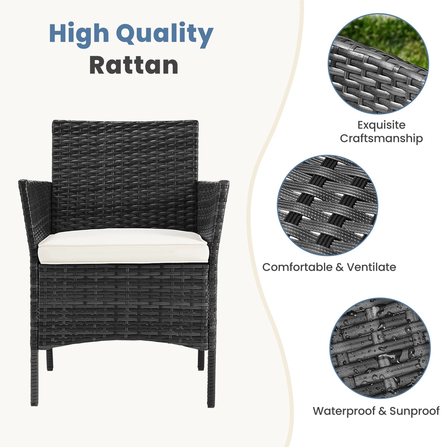 Outdoor Patio Furniture Set Rattan Wicker With Glass Table