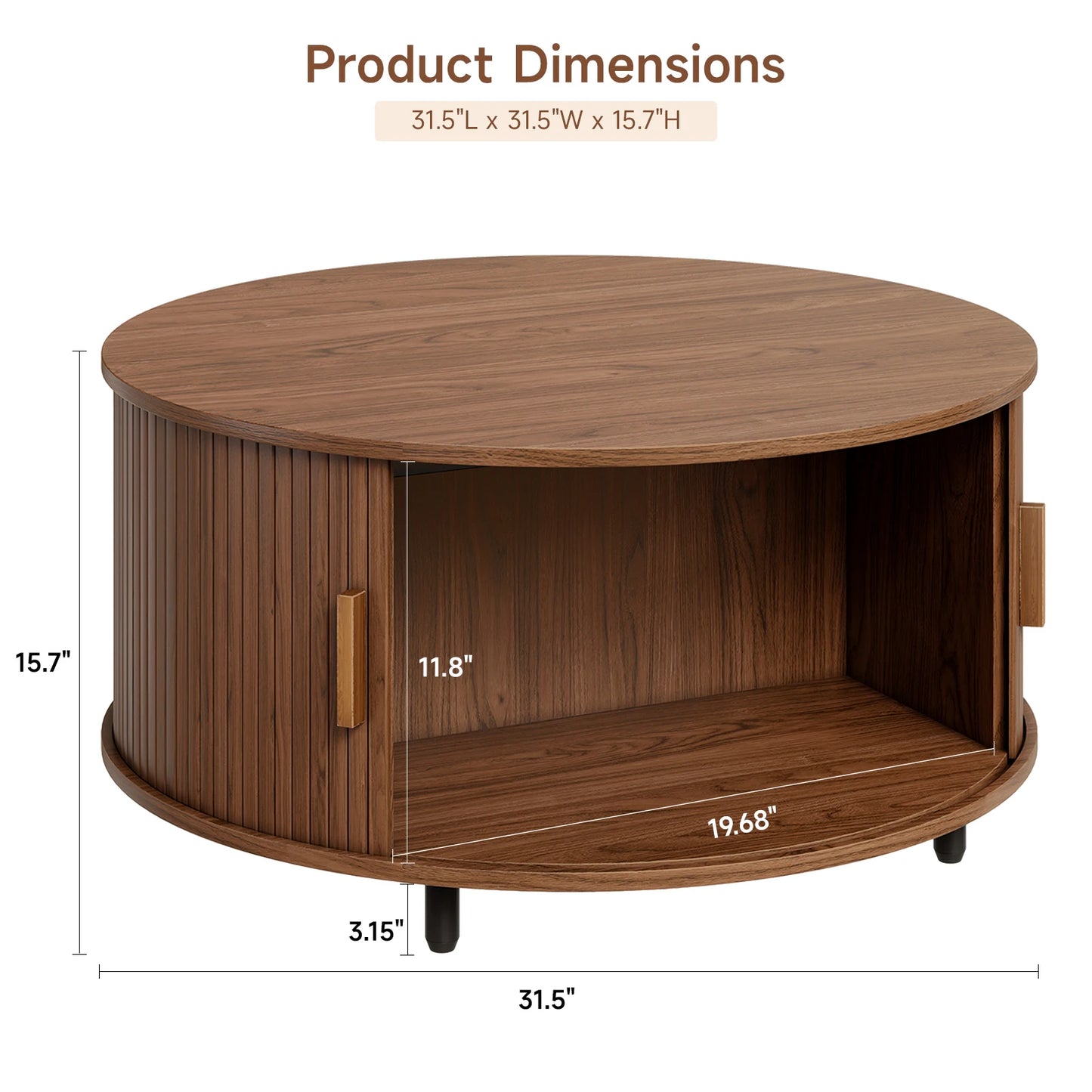 ONBRILL Modern Round Coffee Table With Storage And Sliding Door
