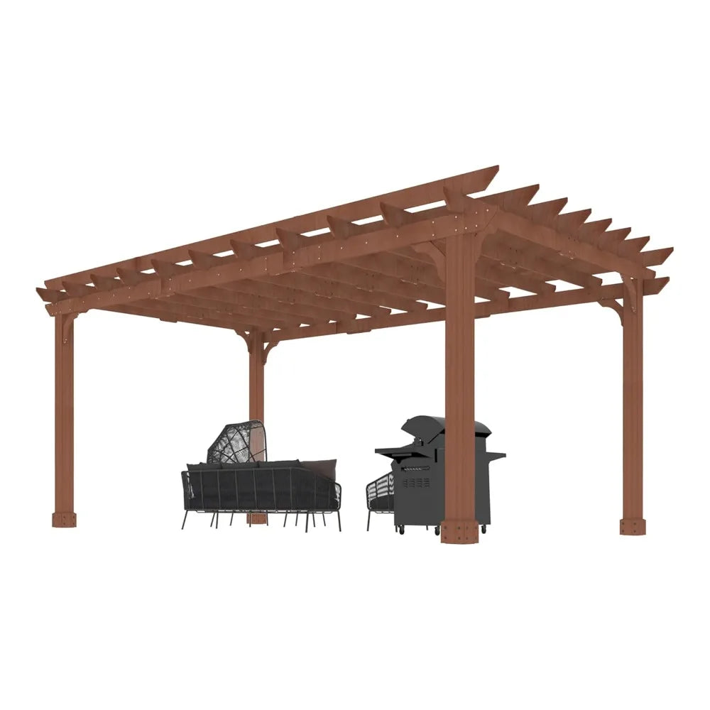 Cedar Wood Pergola Gazebo Flat Roof for Outdoor Shelter