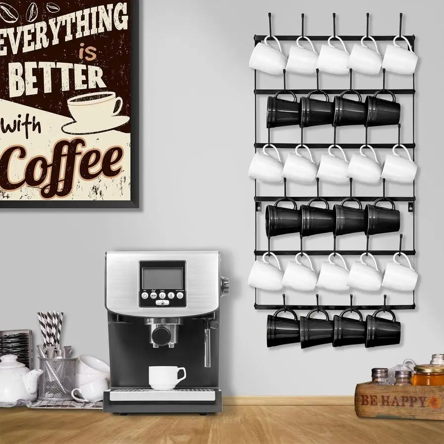 Wall Mounted Mug Rack 6 Tier 27 Hook Coffee Display