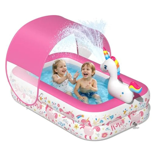 Inflatable Kiddie Pool With Canopy And Sprinkler For Toddlers