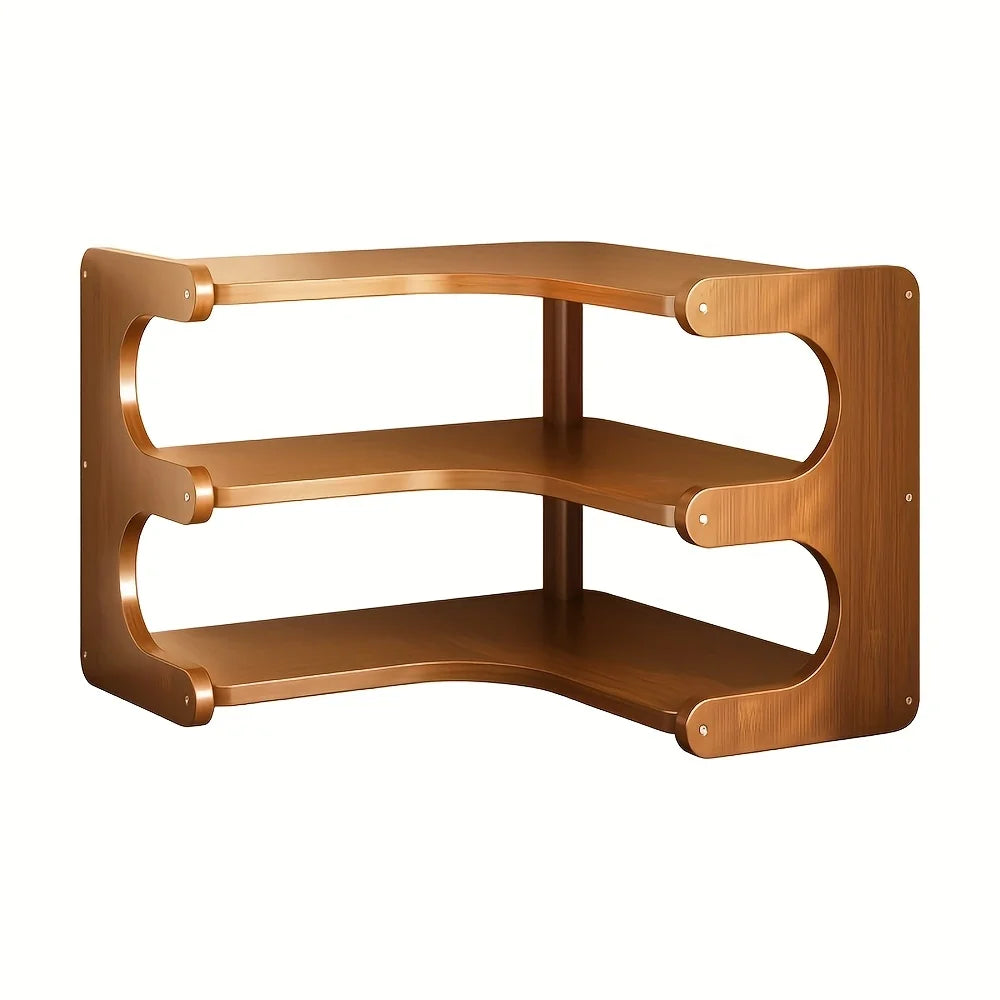Three Tier Bamboo Corner Shelf Wall Mounted Organizer For Plants And Books