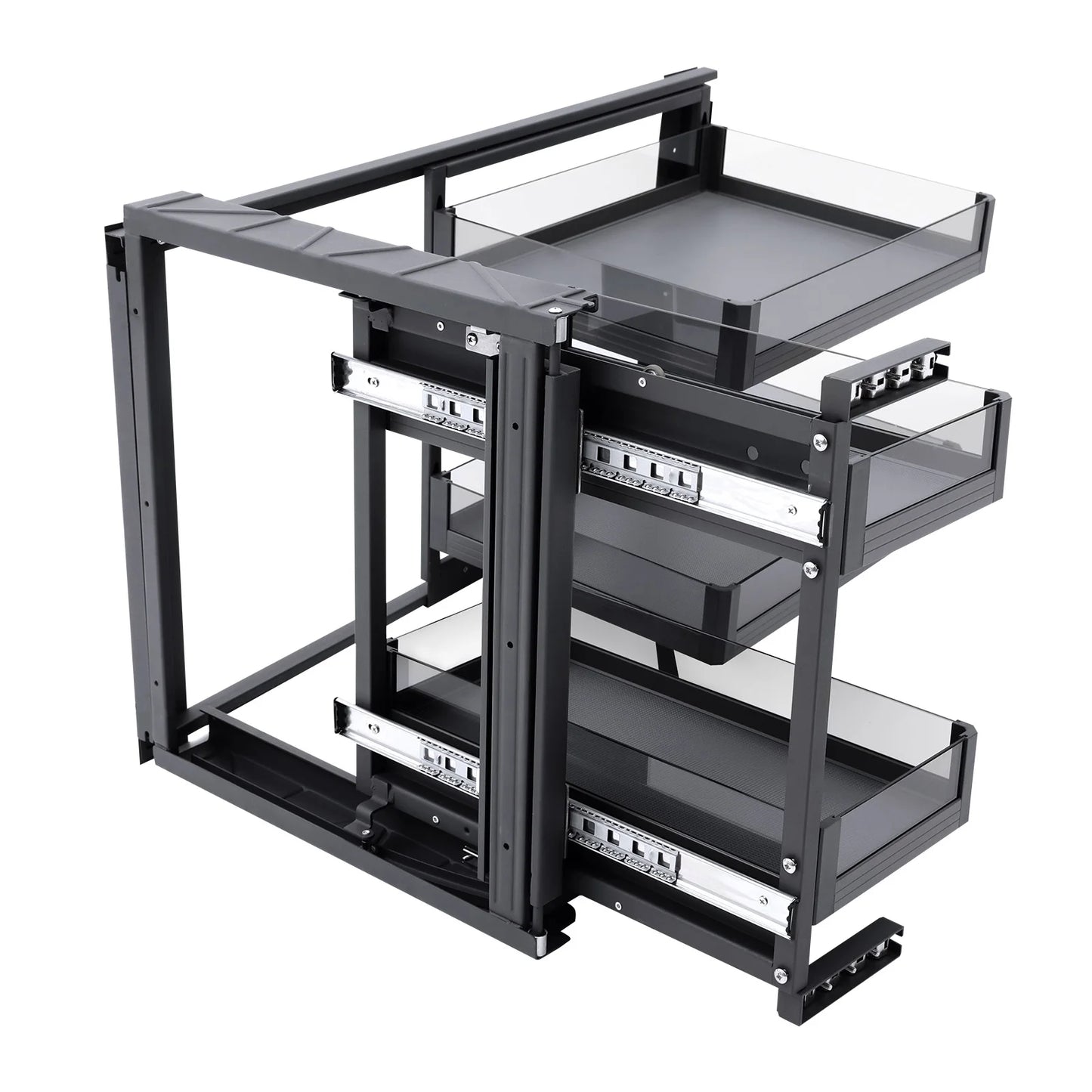 Two Tier Blind Corner Cabinet Pull Out Organizer With Detachable Shelves