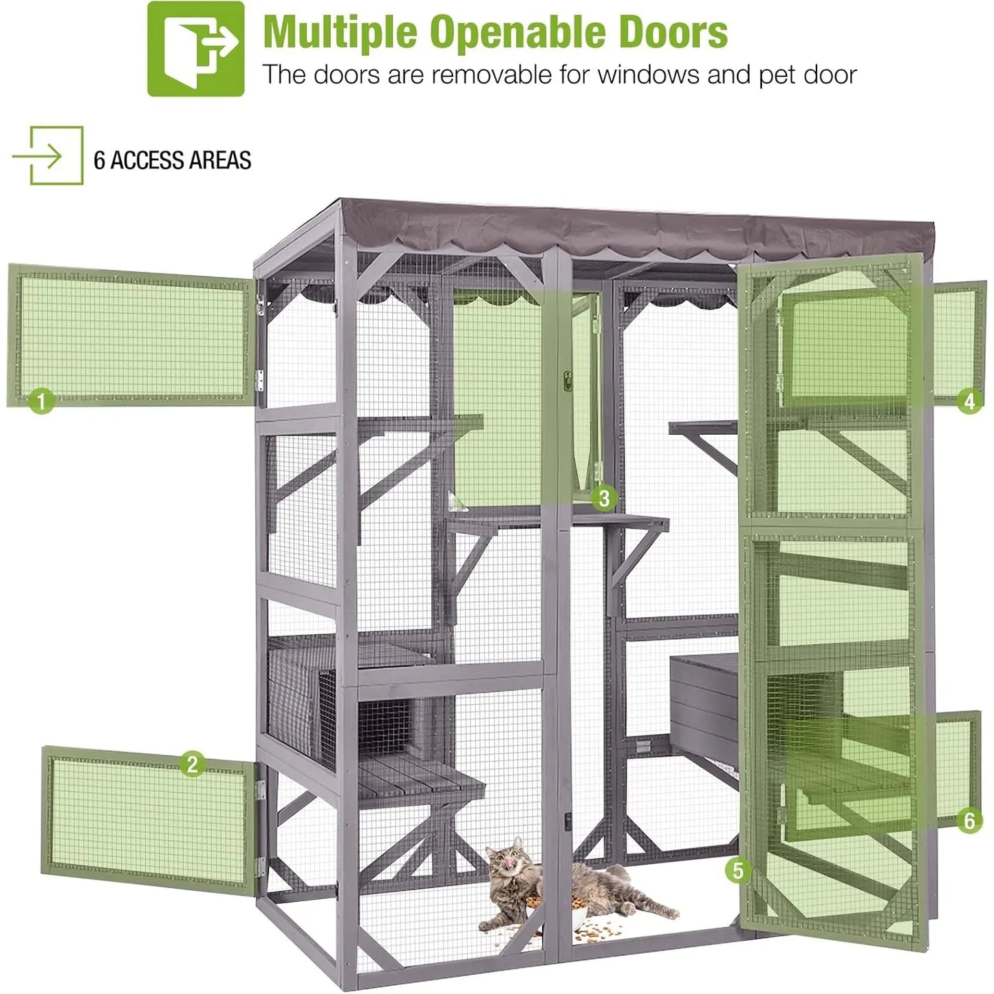 XIUWO Outdoor Cat Enclosure Walk In Window House With Platforms