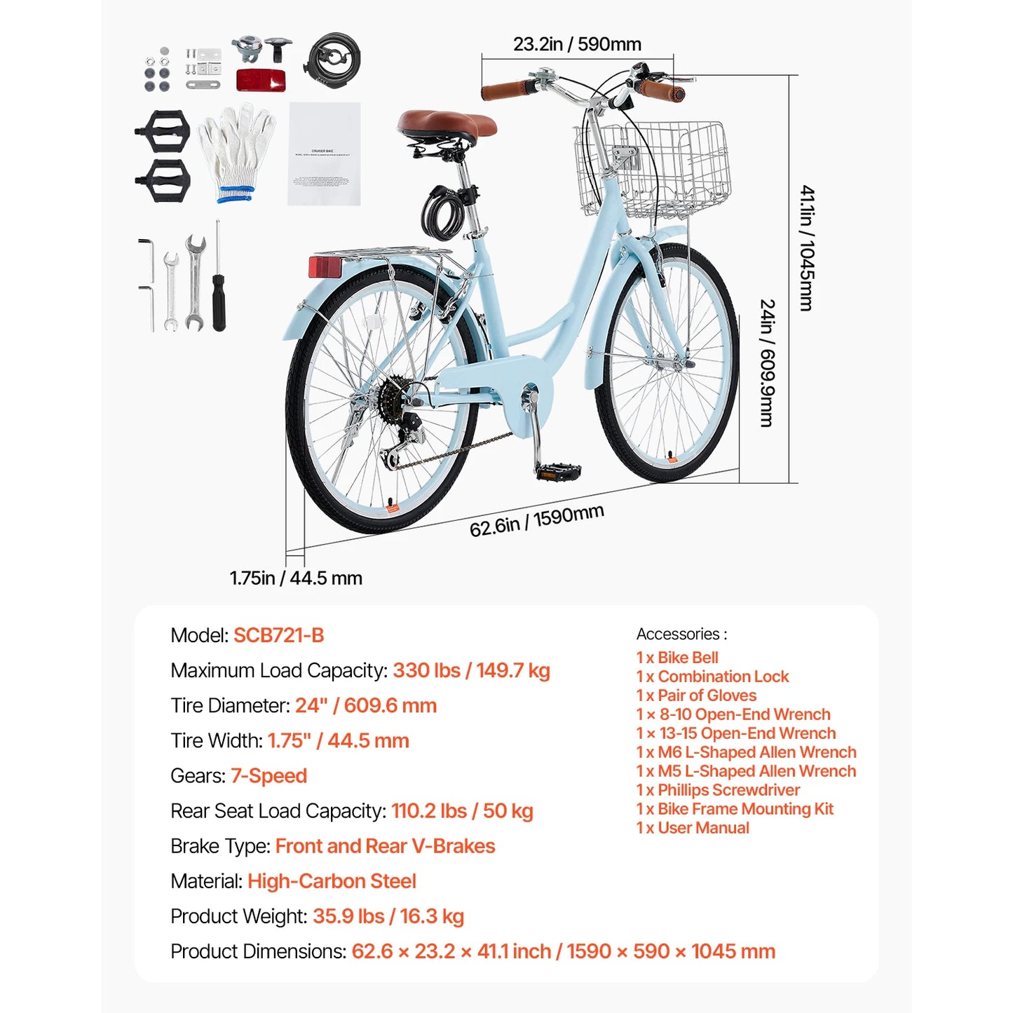 SucceBuy Cruiser Bike Beach Cruiser With Basket Rack