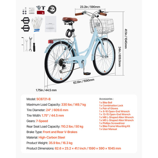 SucceBuy Cruiser Bike Beach Cruiser With Basket Rack
