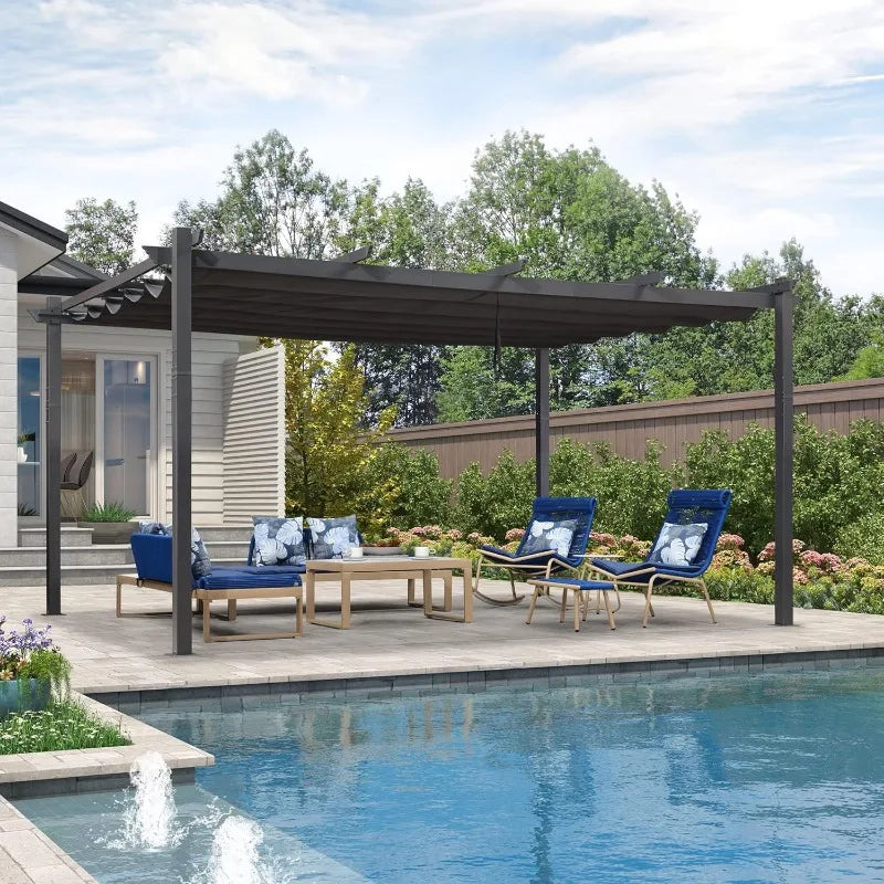 Purple Leaf Outdoor Retractable Pergola With Sun Shade Canopy