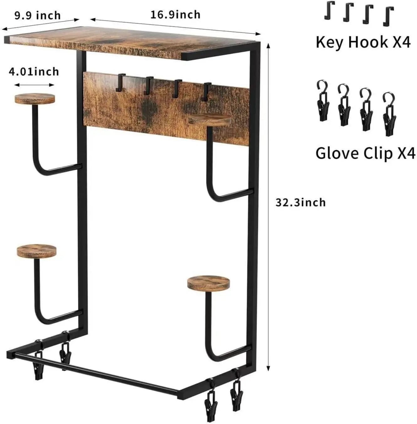 Motorcycle Helmet Wall Mount Rack With Hooks And Gloves Clips