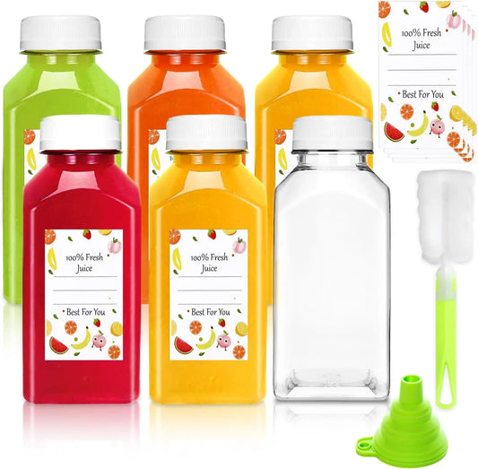 6 Pack Reusable Plastic Juice Bottles With Tamperproof Lids