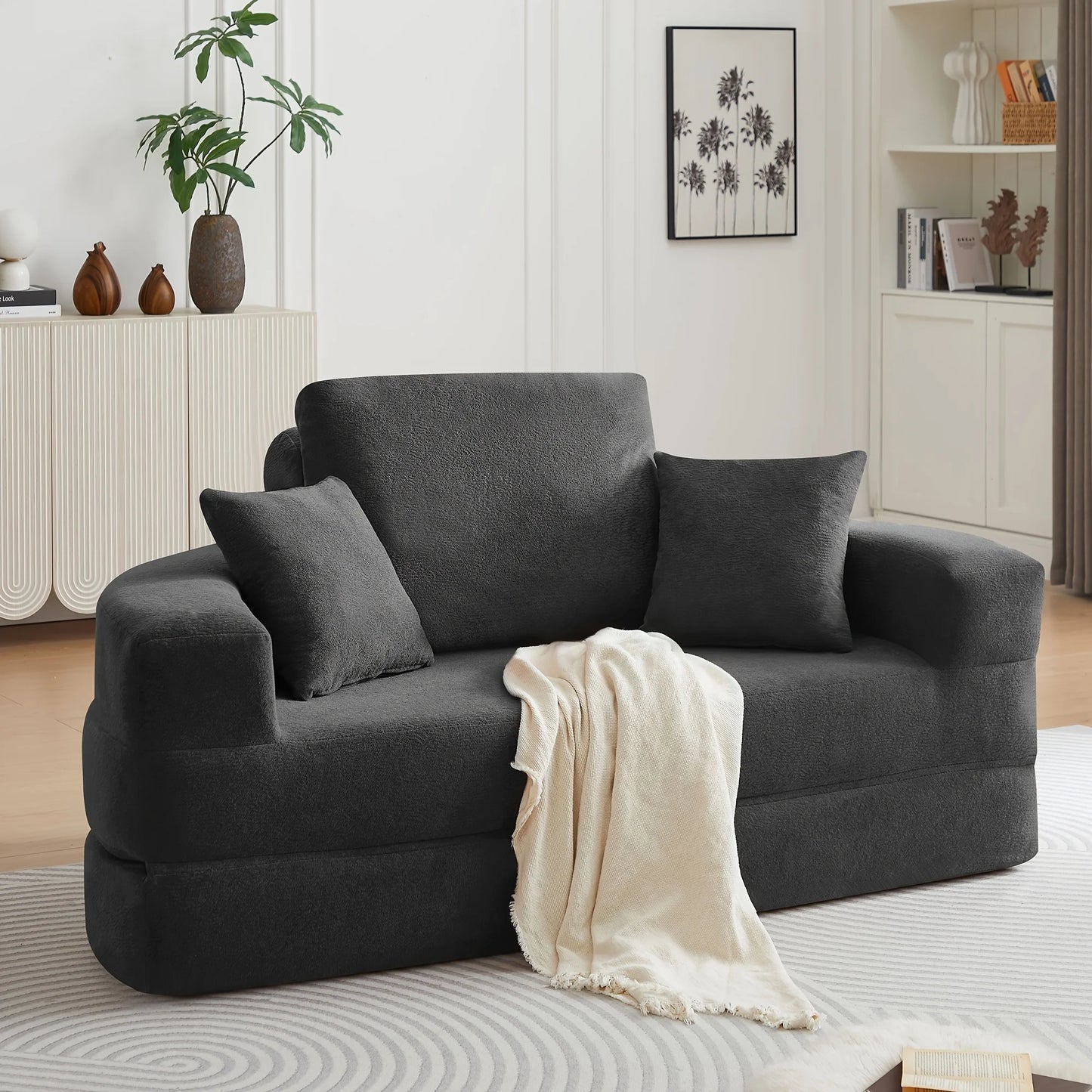 PIYRQ Foldable Convertible Sleeper Sofa With 3 Pillows