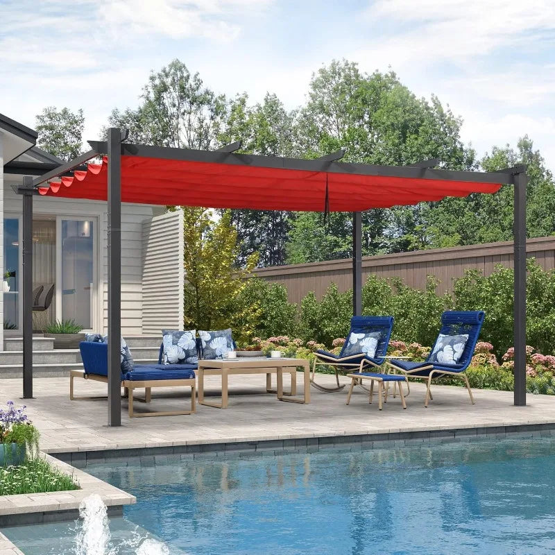 Purple Leaf Outdoor Retractable Pergola With Sun Shade Canopy