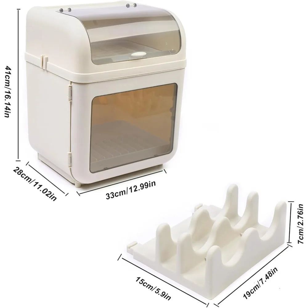 Two Tier Dish Drying Rack With Lid And Removable Drip Tray PP Plastic