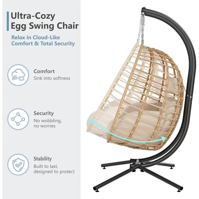 Double Hanging Egg Chair With Stand 2 Person Wicker Swing