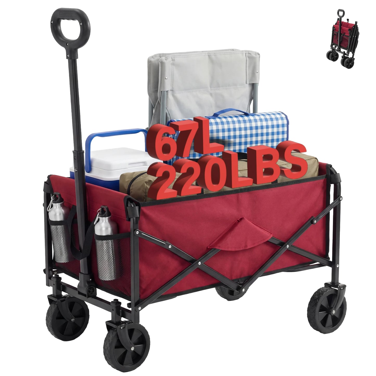 JHK Heavy Duty Collapsible Wagon Cart With Wheels 220Lb Capacity