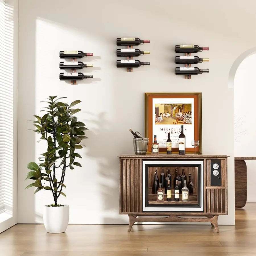Wall Mounted Wine Rack For Nine Bottles Sturdy Wood Iron