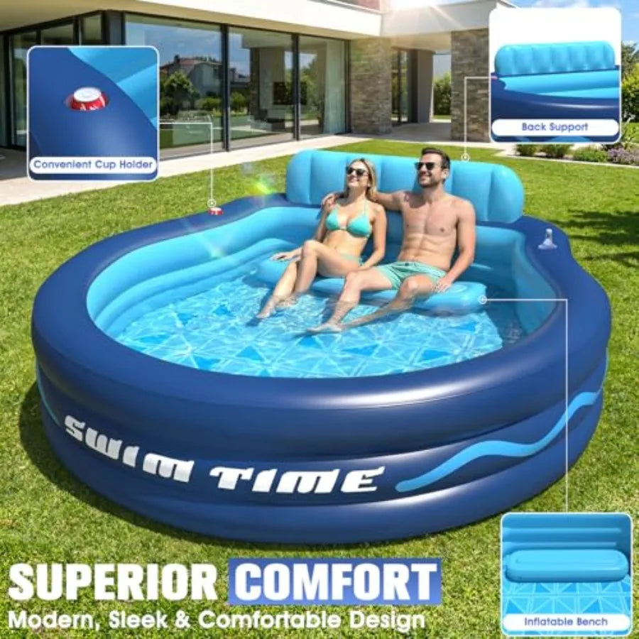 Inflatable Pool With Seats And Headrest For Backyard Use PVC