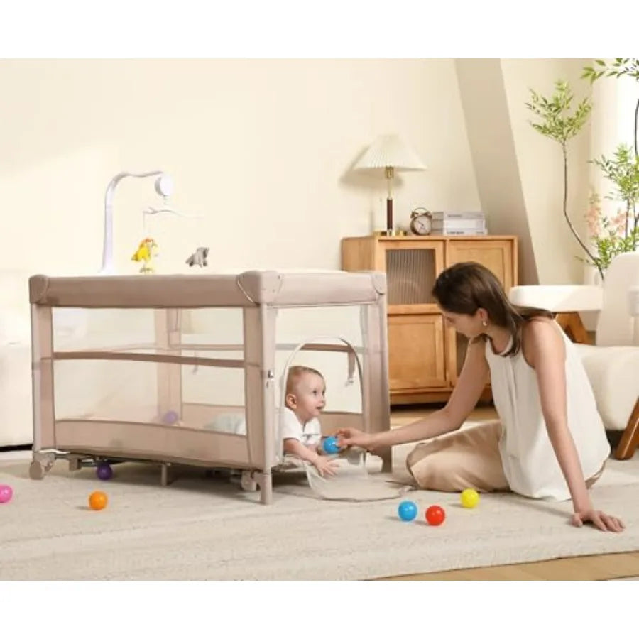 Pack and Play 5 in 1 Baby Playard Portable Crib Bassinet Bedside Sleeper Mesh