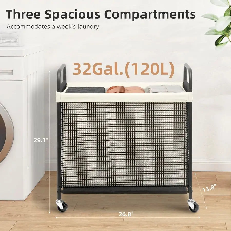 Rolling Laundry Hamper With Wheels And Removable Bag