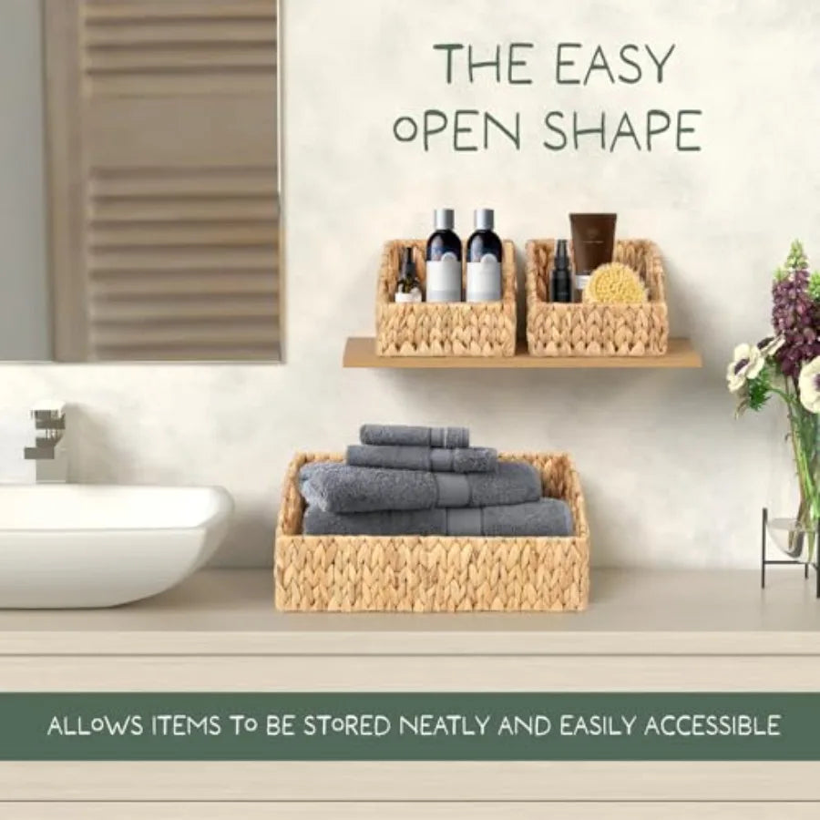 Set Of 3 Handwoven Storage Baskets Natural Wicker Organizer Bins