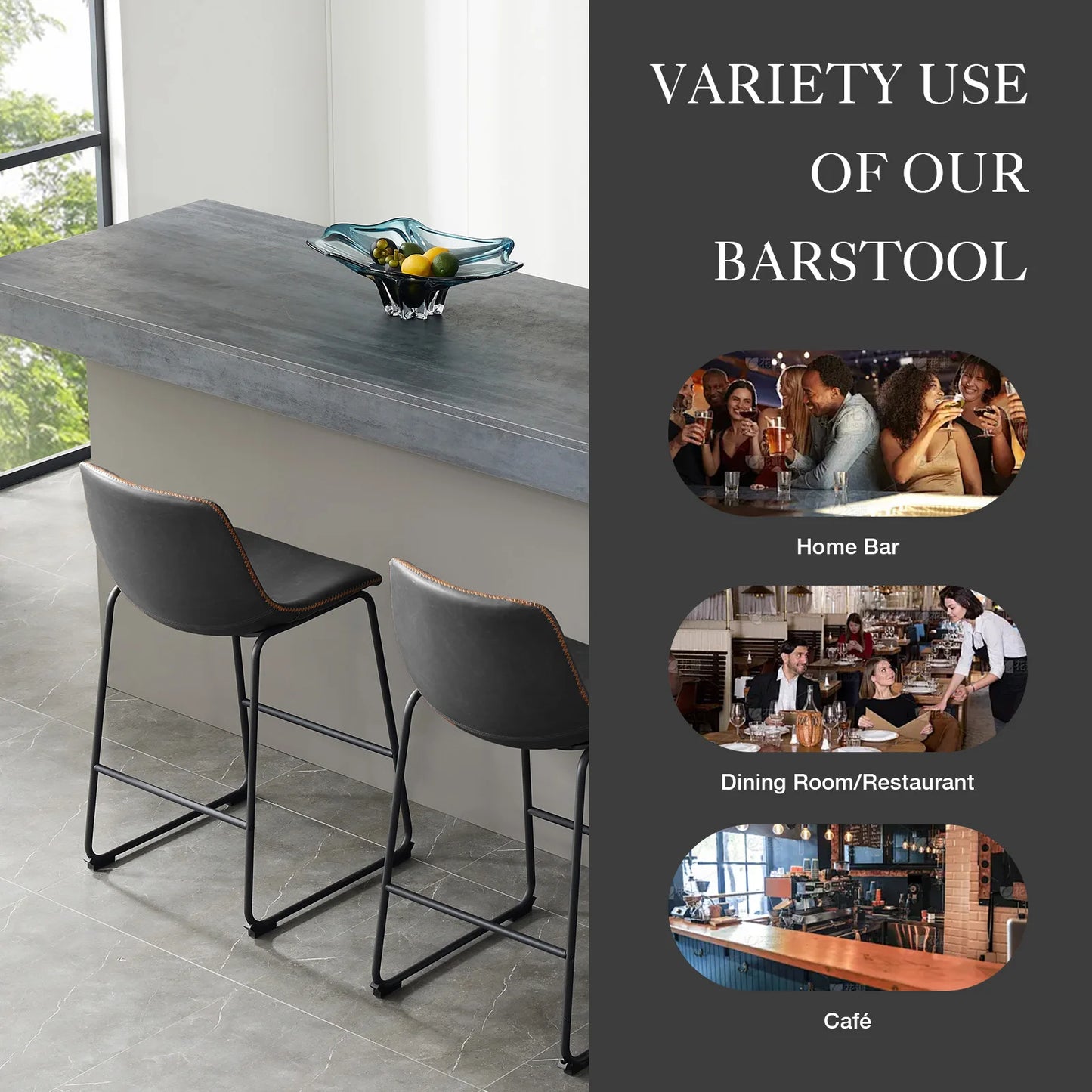 JHK Modern Faux Leather Counter Height Bar Stools Set 2
