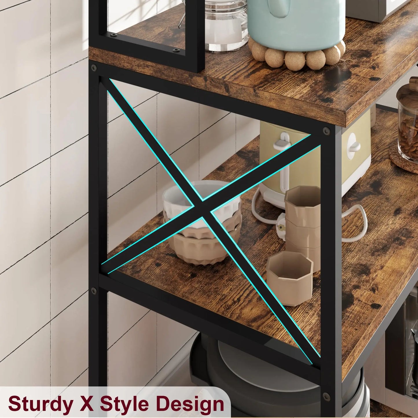 Microwave 5 Tier Standing Kitchen Shelf With 6 Hooks