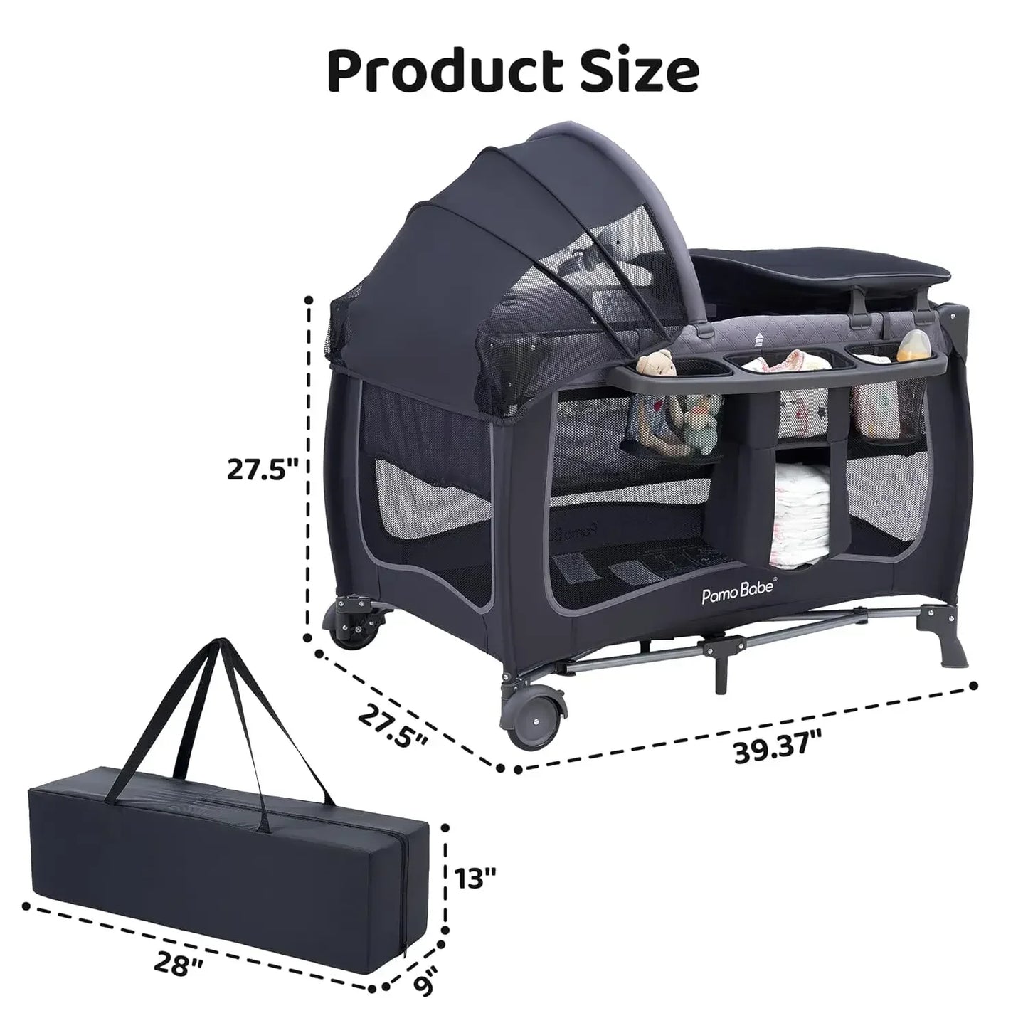 Baby Playard With Canopy Portable Crib And Changing Table