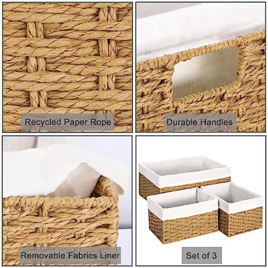 Wicker Storage Baskets 3 Pack With Paper Rope Liners