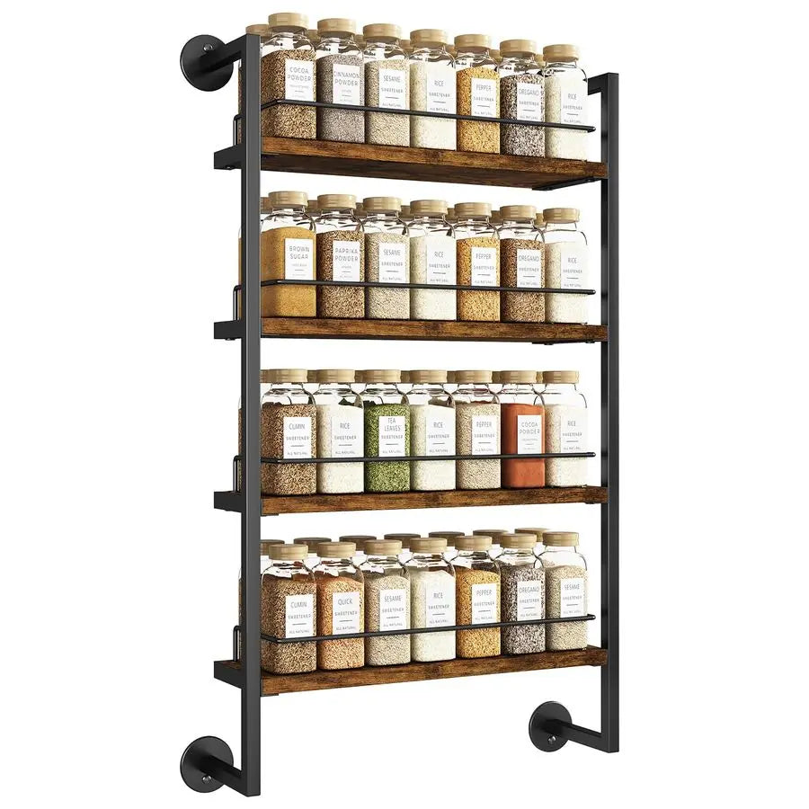 Wall Mount Spice Rack 4 Tier Organizer Holds 50 Jars